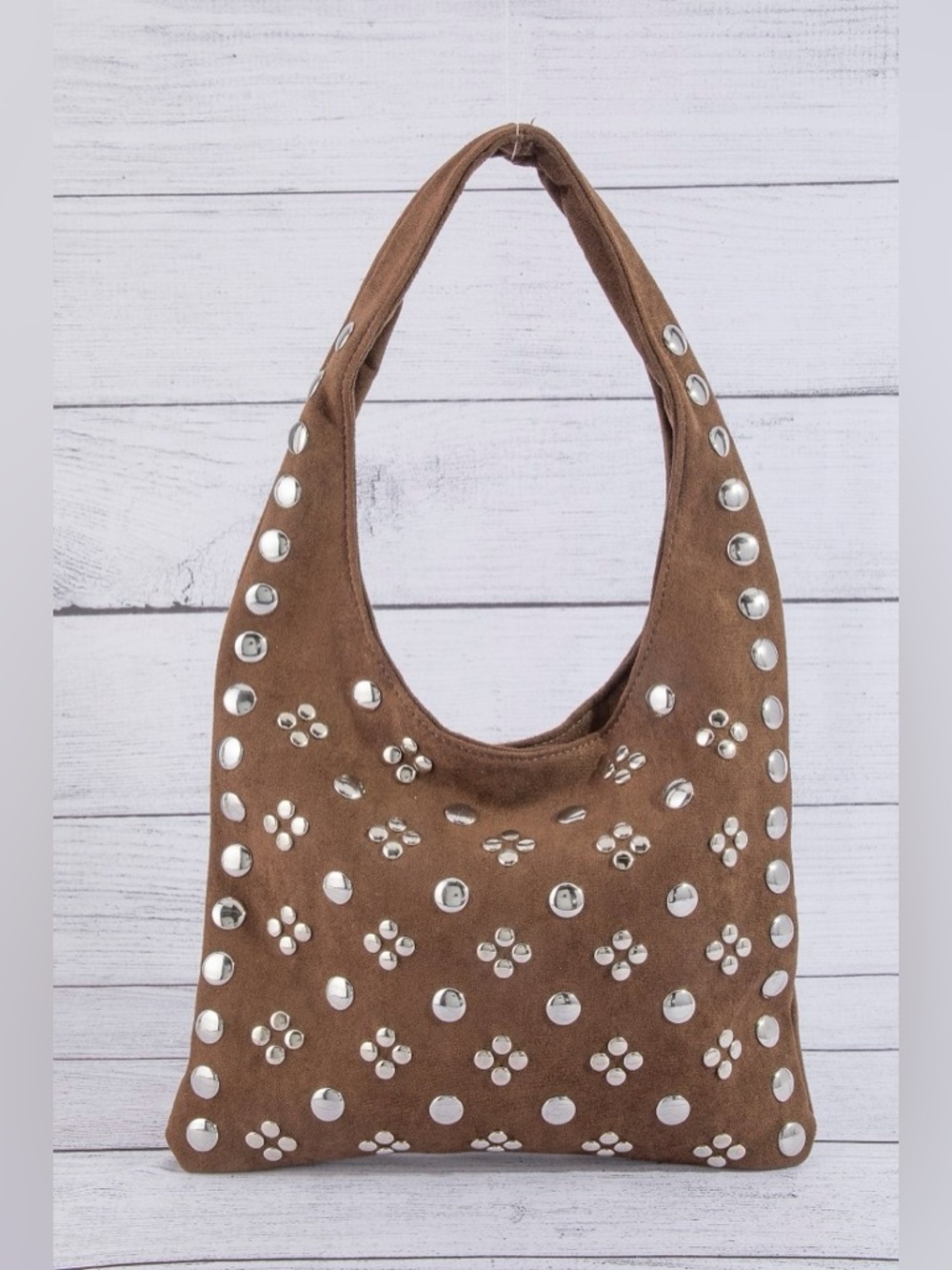 Fame Studded Rivets Hobo Shoulder Bag - Picture 2 of 4